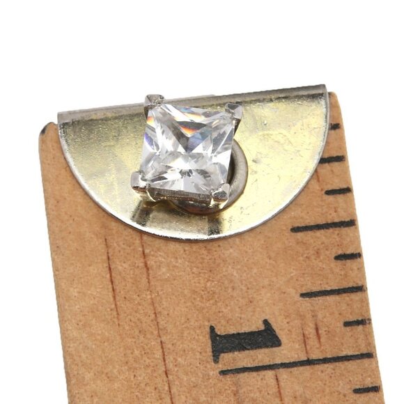 Cubic Zirconia CZ Clear Stud Earrings Square Cut Gems Silver - Picture 6 of 7